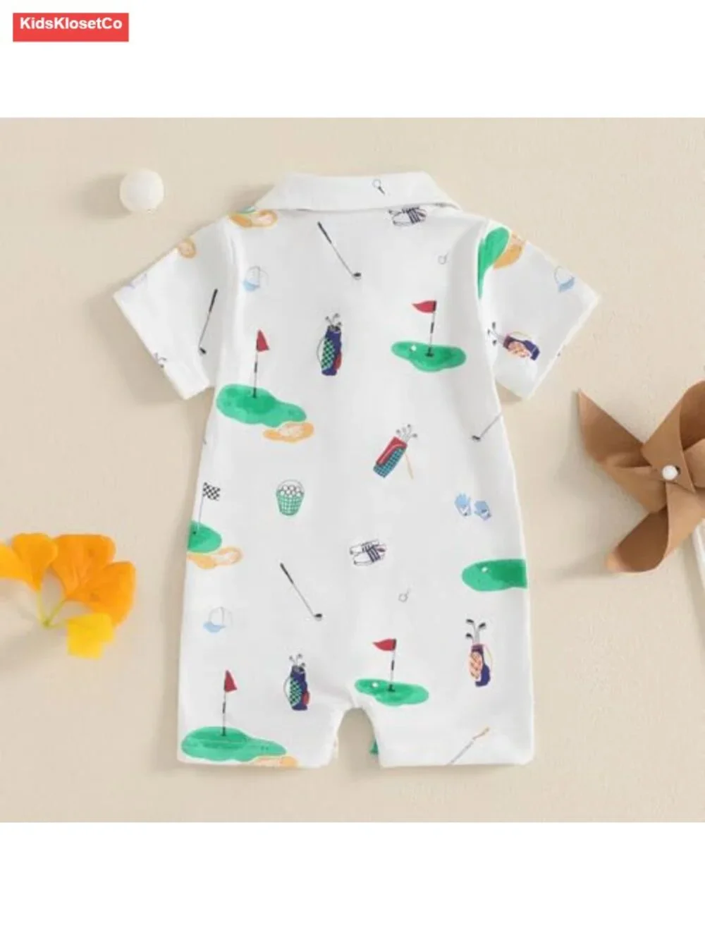 Newborn Baby Boy Golf Romper Short Sleeve Button Up Cotton Blend Jumpsuit - Picture 1 of 5